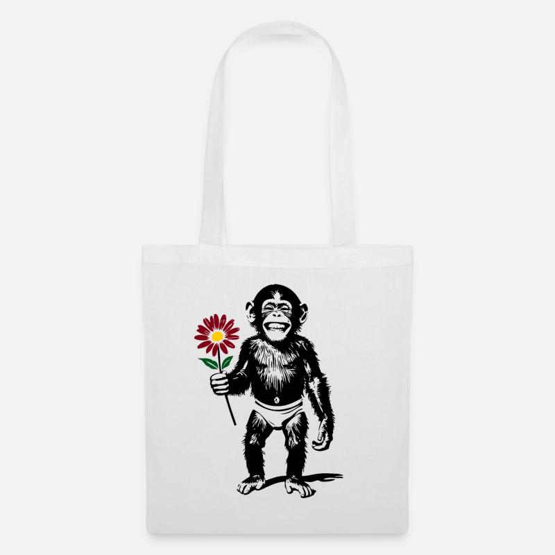Affe mit Blume Valentinsgeschenk - Stoffbeutel - Weiß
