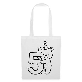 Party Bear with Number 5 Cartoon Illustration - Tote Bag - white - Front