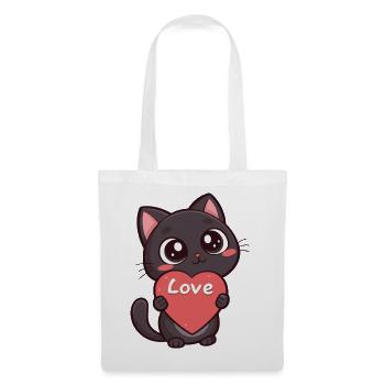 Schwarze Katze mit Herz-Liebe - Stoffbeutel - Weiß - Vorne