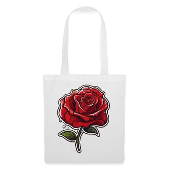 Rote Rose Tattoo-Stil Motiv - Stoffbeutel - Weiß - Vorne