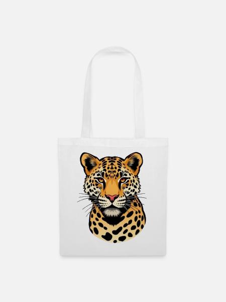 Leopard Leopardenkopf Geschenk Katzenliebhaber - Stoffbeutel - Weiß