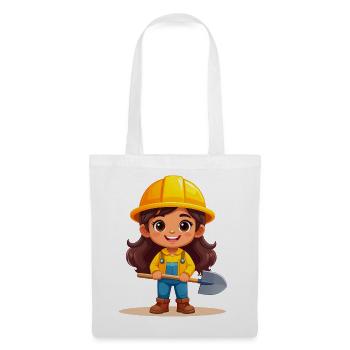 Comic-Mädchen mit Helm & Schaufel – Handwerker - Stoffbeutel - Weiß - Vorne