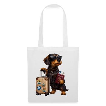 Dachshund Motif Holiday – Funny Dog with Suitcase and - Tote Bag - white - Front