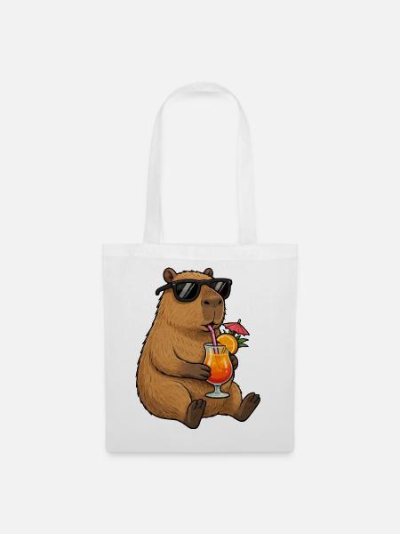 Capybara mit Sonnen-Cocktail-Style - Stoffbeutel - Weiß