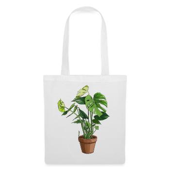 Monstera im Topf – Dschungelblätter - Stoffbeutel - Weiß - Vorne