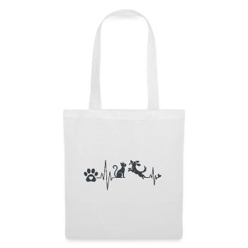 Motif de chat et de chien en forme de vague de cœur - Sac en tissu - blanc - Devant