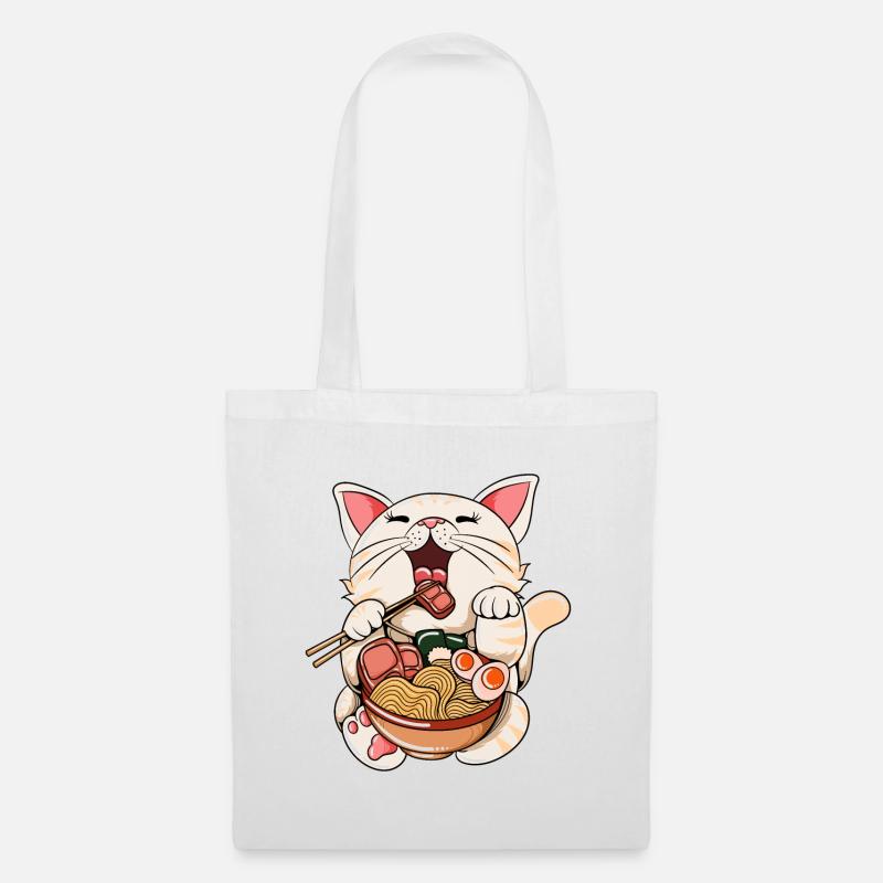 Ramen essende Katze Kawaii Anime Baka japanisches - Stoffbeutel - Weiß