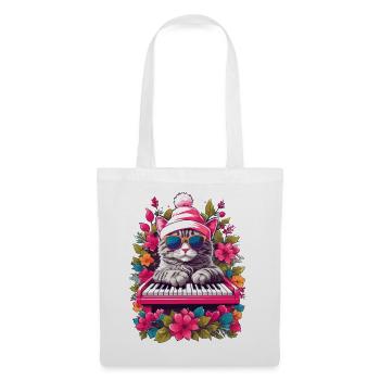 Cute Cat with Piano - Tote Bag - white - Front