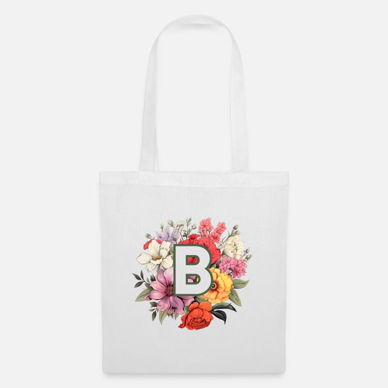 B Monogramm Blumenstrauss - Stoffbeutel - Weiß
