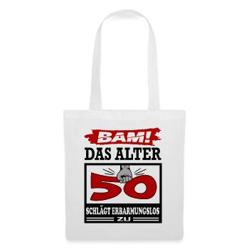 Geburtstag 50 Bam Boom Bombe Alter schlägt zu - Stoffbeutel - Weiß - Vorne
