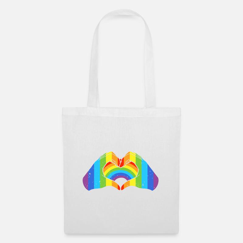 CSD LGBT Hände formen Regenbogen Herz Pride - Stoffbeutel - Weiß