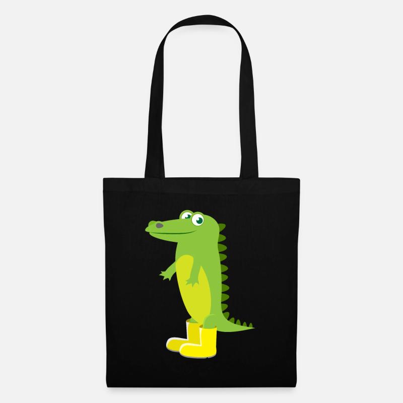 Kindermotiv Tiershirt grünes Krokodil Geschenkidee - Stoffbeutel - Schwarz