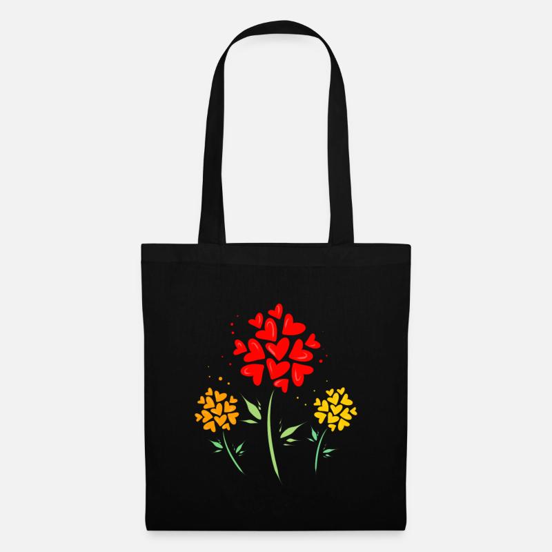 Herzen Blumen - Stoffbeutel - Schwarz