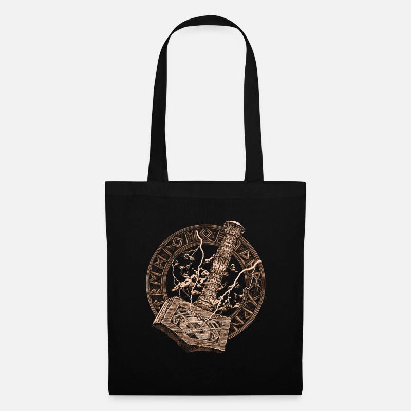 Viking Thor Hammer with clouds and lightning gift - Tote Bag - black