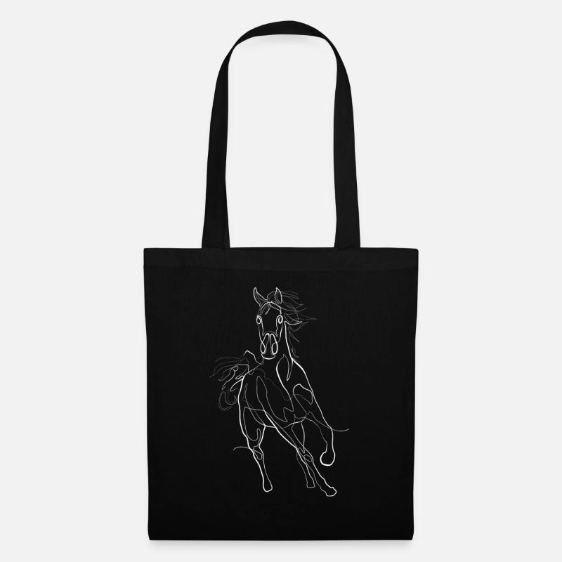 Pferd reiten Galopp - one line drawing - Stoffbeutel - Schwarz