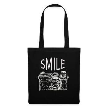 Smile Fotoapparat Lustig Geschenkidee - Stoffbeutel - Schwarz - Vorne