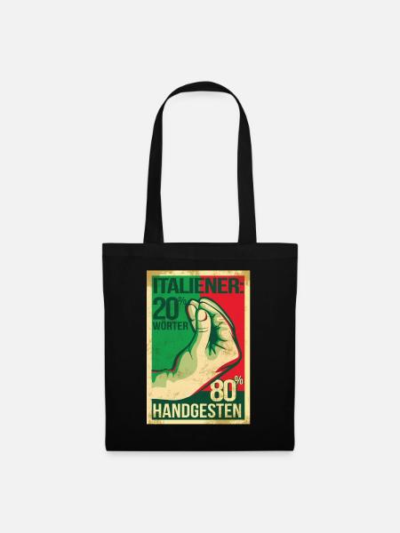 Italiener Handgesten Handschellen Geschenk - Stoffbeutel - Schwarz