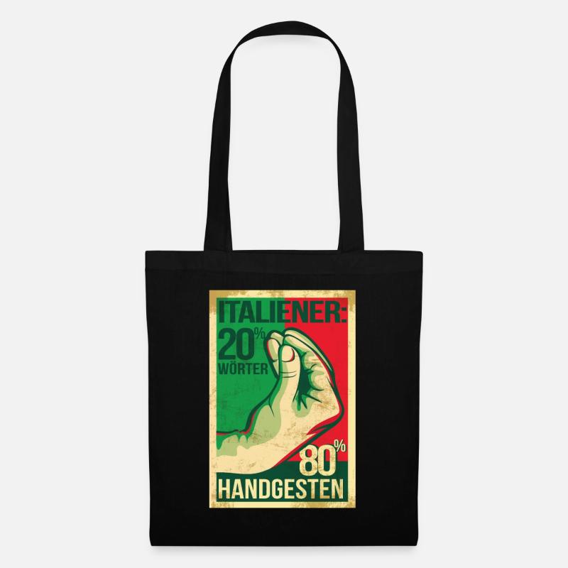Italiener Handgesten Handschellen Geschenk - Stoffbeutel - Schwarz