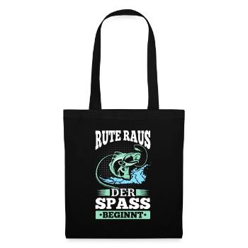 Rute Raus Der Spass Beginnt! Angler Geschenk - Stoffbeutel - Schwarz - Vorne