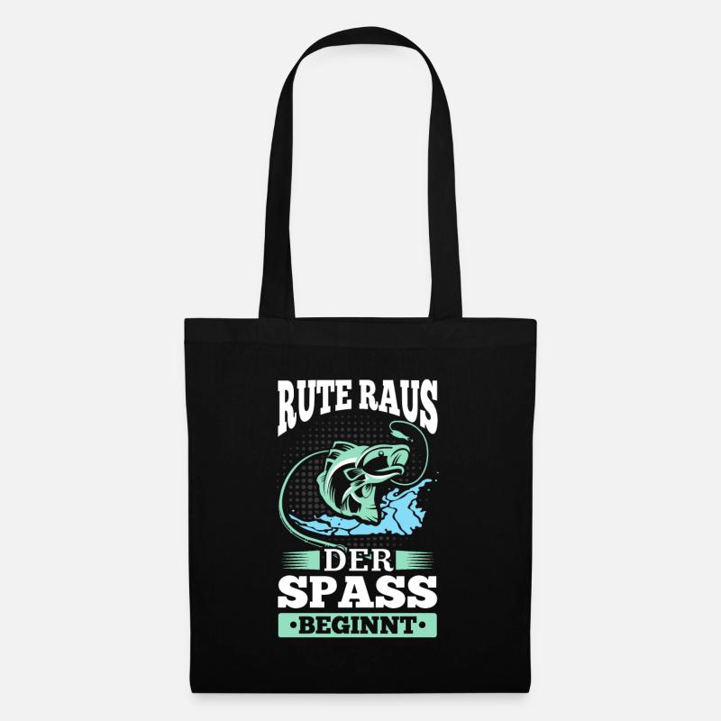 Rute Raus Der Spass Beginnt! Angler Geschenk - Stoffbeutel - Schwarz