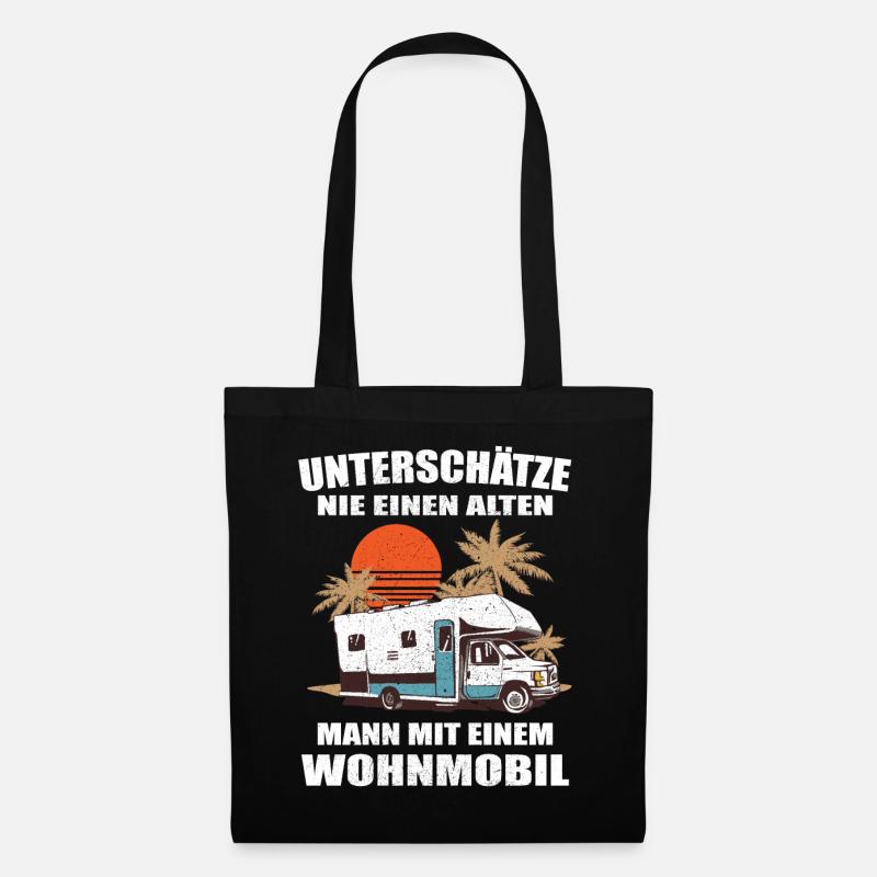 Alter Mann mit Wohnmobil Wohnwagen Camping Camper - Stoffbeutel - Schwarz