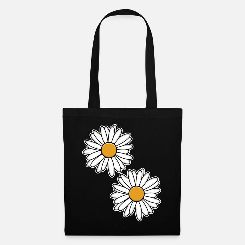Margeriten-Design in Schwarz-Weiß - Stoffbeutel - Schwarz