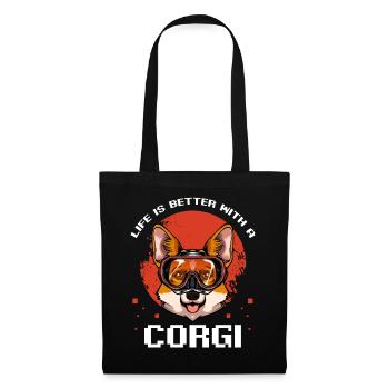 Corgi Taucher Badespaß - Stoffbeutel - Schwarz - Vorne