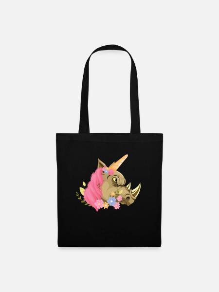 Rhino unicorn Nashorn Einhorn mit rosa Mähne - Stoffbeutel - Schwarz