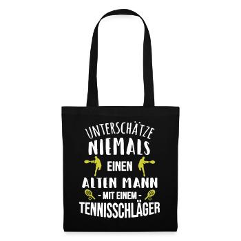 Tennis Alter Mann Sport Tennisschläger - Stoffbeutel - Schwarz - Vorne
