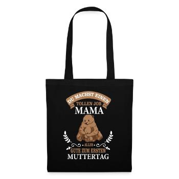 Erster Muttertag Bär Bärenmama mit Kind - Stoffbeutel - Schwarz - Vorne