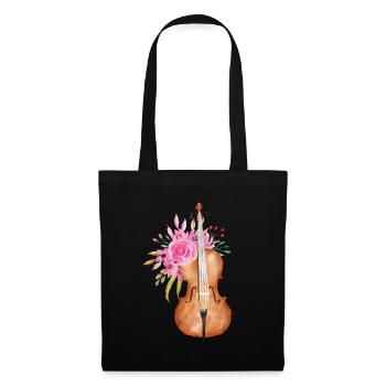 Violine Geige Cello Musik Blumen Rose Watercolor - Stoffbeutel - Schwarz - Vorne
