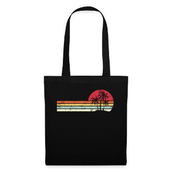 Palme Retro-Art tropischer Strand Pazifik - Stoffbeutel - Schwarz - Vorne