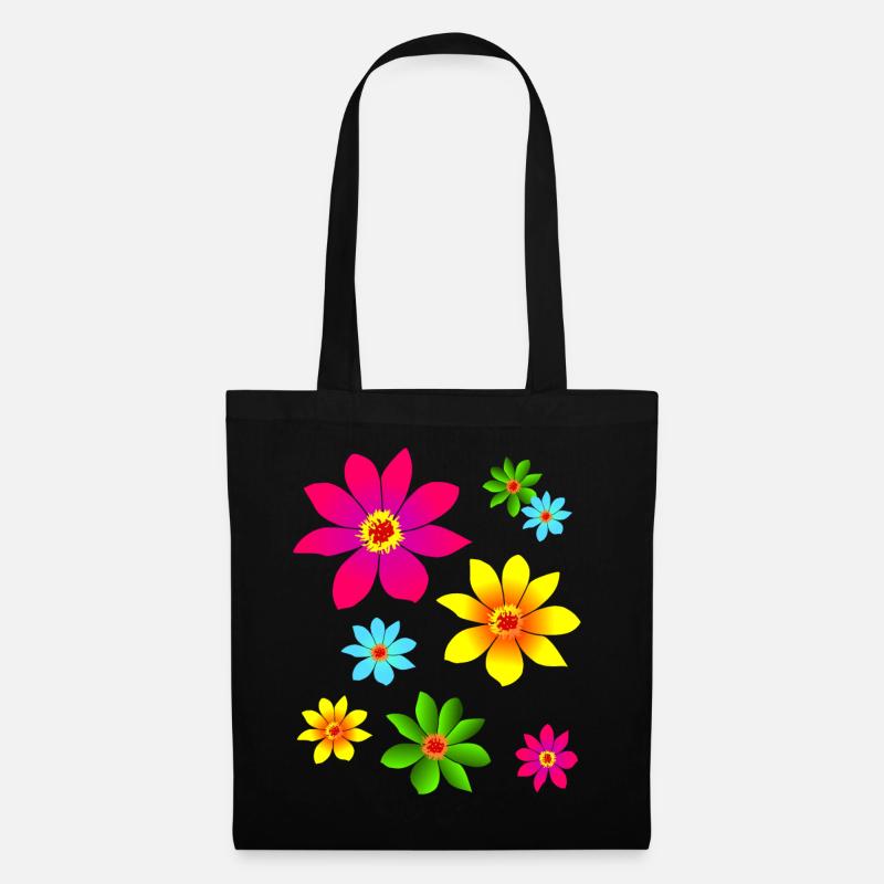 bunte Blumen, farbenfroh, blühend, Blüten, blumig - Stoffbeutel - Schwarz