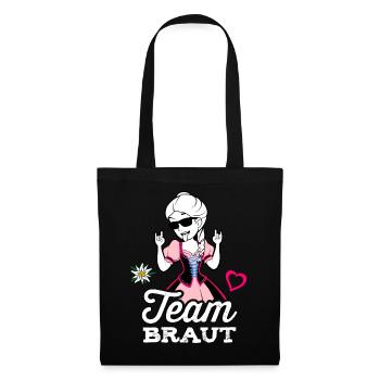 Team Braut Dirndl Tracht Bayern JGA Frauen Kostüm - Stoffbeutel - Schwarz - Vorne