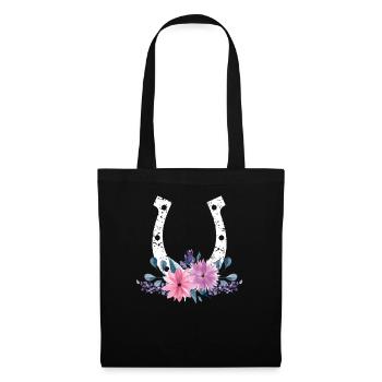 Cheval amant floral cadeau mignon fer à cheval en fleurs - Sac en tissu - noir - Devant