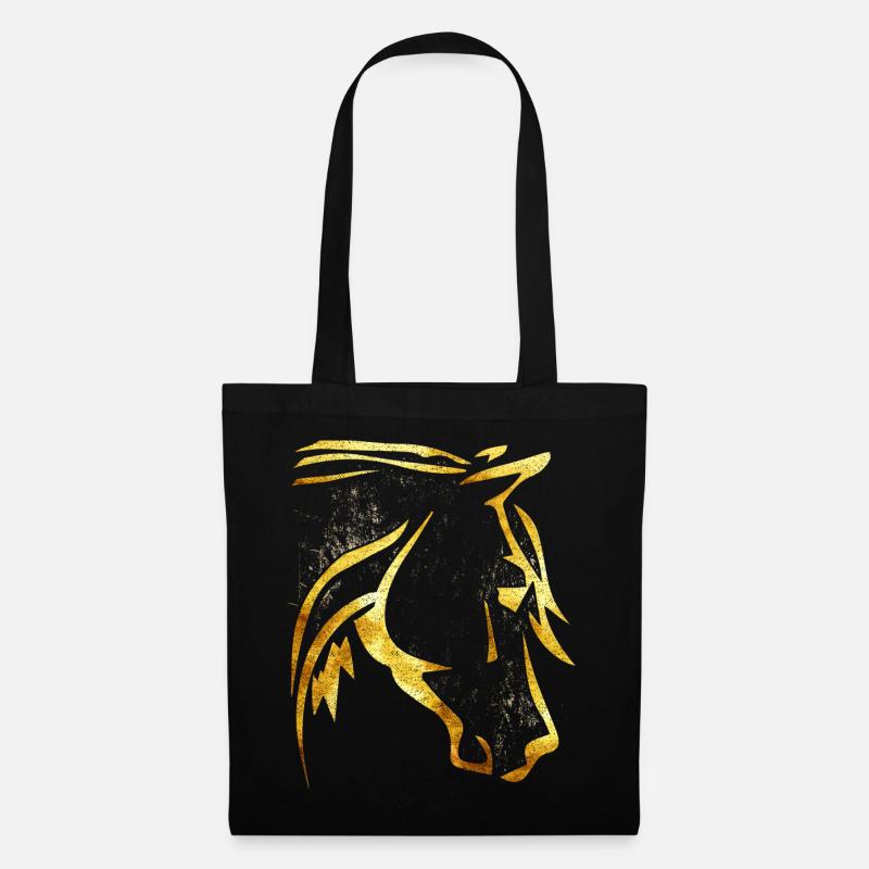 Reiten - Reiter - Pferdekopf - Goldenes Pferd - Stoffbeutel - Schwarz