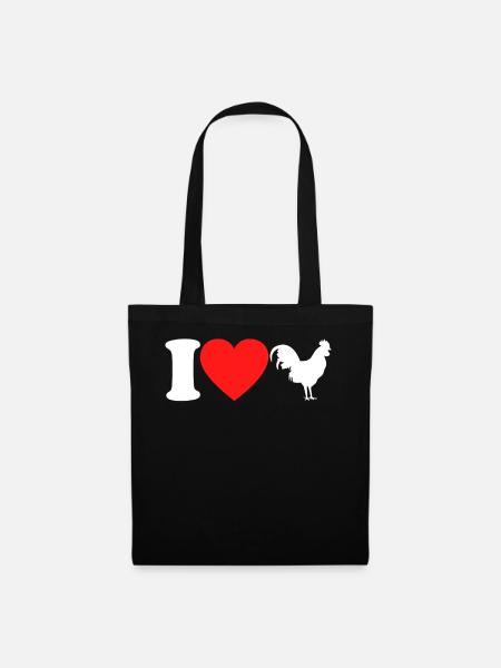 Ich liebe Hühner Huhn Hahn Herz Spruch Geschenk - Stoffbeutel - Schwarz