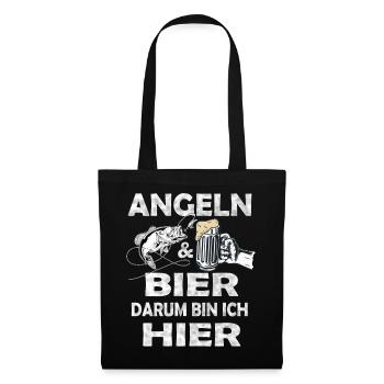 Angeln und Bier Darum bin ich hier. - Stoffbeutel - Schwarz - Vorne