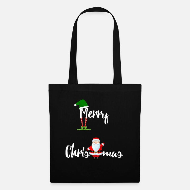 Frohe Weihnachten mit Weihnachtsmann und Elf - Stoffbeutel - Schwarz