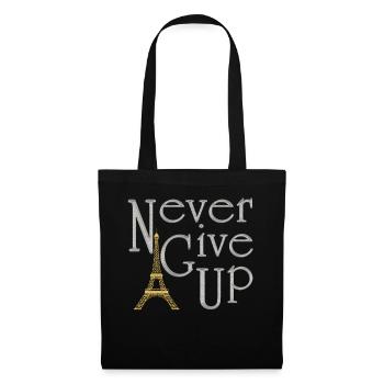 NEVER GIVE UP Silber Eiffelturm Gold - Stoffbeutel - Schwarz - Vorne