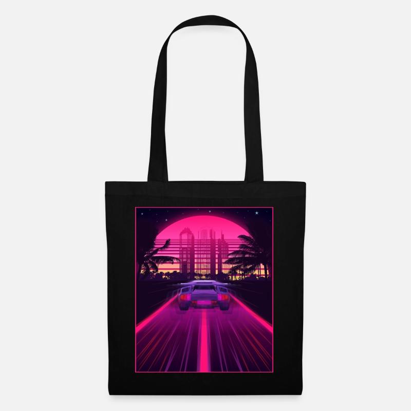 Synthwave Aesthetic Retro Vaporwave 80er 90er Auto - Stoffbeutel - Schwarz