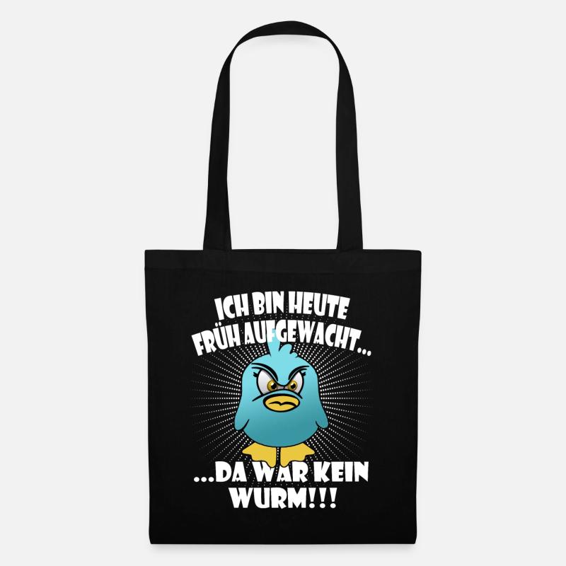 Lustiger "Der frühe Vogel" Spruch - Stoffbeutel - Schwarz