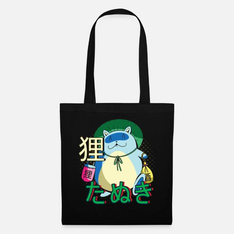 Anime Katze Tanuki Yokai - Stoffbeutel - Schwarz