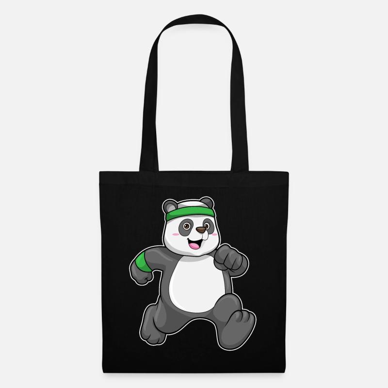 Panda beim Joggen mit Stirnband & Schweißband - Stoffbeutel - Schwarz