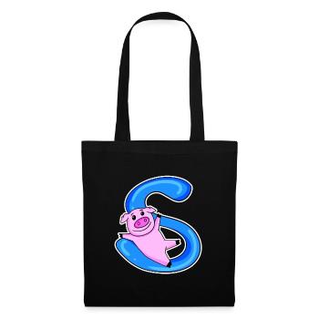 Schwein Buchstabe S - Stoffbeutel - Schwarz - Vorne