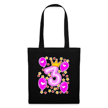 3ème anniversaire filles ballons de couronne étoiles - Sac en tissu - noir - Devant