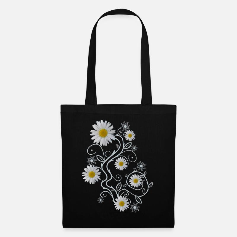Ornament Margeriten Blüten Blumen Gänseblümchen - Stoffbeutel - Schwarz