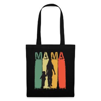 Mama Silhouette im Retrofarben Design Muttertag - Stoffbeutel - Schwarz - Vorne