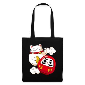 Funny Maneki Neko Cat Japanese Daruma Doll Kawaii - Sac en tissu - noir - Devant