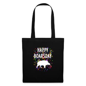 Wildschwein Geburtstag Happy Boarsday Trachten - Stoffbeutel - Schwarz - Vorne